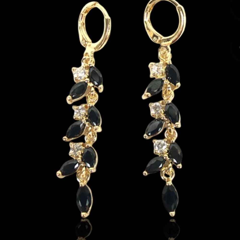 18K Gold Filled CZ Golden Leaf Dangle Earrings